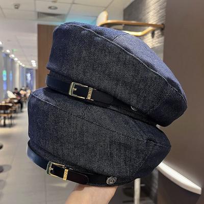 New Autumn and Winter Hat for Women's Literary Retro Beret Big Head Circumference Showing Face Little Painter Hat Casual Versatile Denim Hat