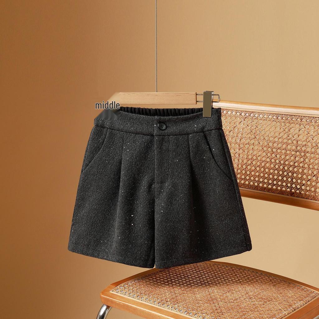 High-Waisted Women's Woolen Bootcut Shorts - Plus Size, Autumn/Winter, Loose Fit, Slimming, 200 Jin