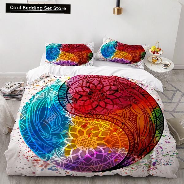 Yin Yang King Queen Duvet Cover Mandala Bohemian Bedding Set Retro Lotus Tai Chi Bagua Comforter Cover Chinoiserie Quilt Cover