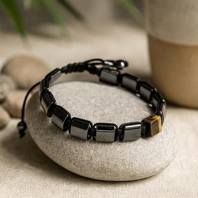 Magnetic Hematite Shamballa Bracelet, Tiger Eye Cuboid Beads