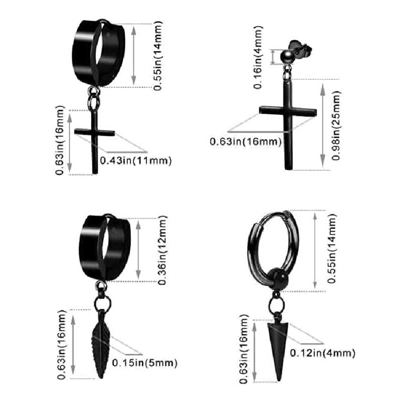 12 Pair Earrings Black Stud Earrings Stainless Steel Hoop Earrings Set Jewelry Piercings for Men Women Punk Gothic Style