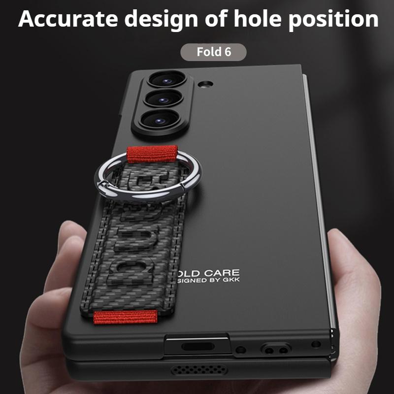 Frosted Hard PC Back Cover Case for Samsung Galaxy Z Fold 6 5 with Glass Screen Film Hand Strap Ring