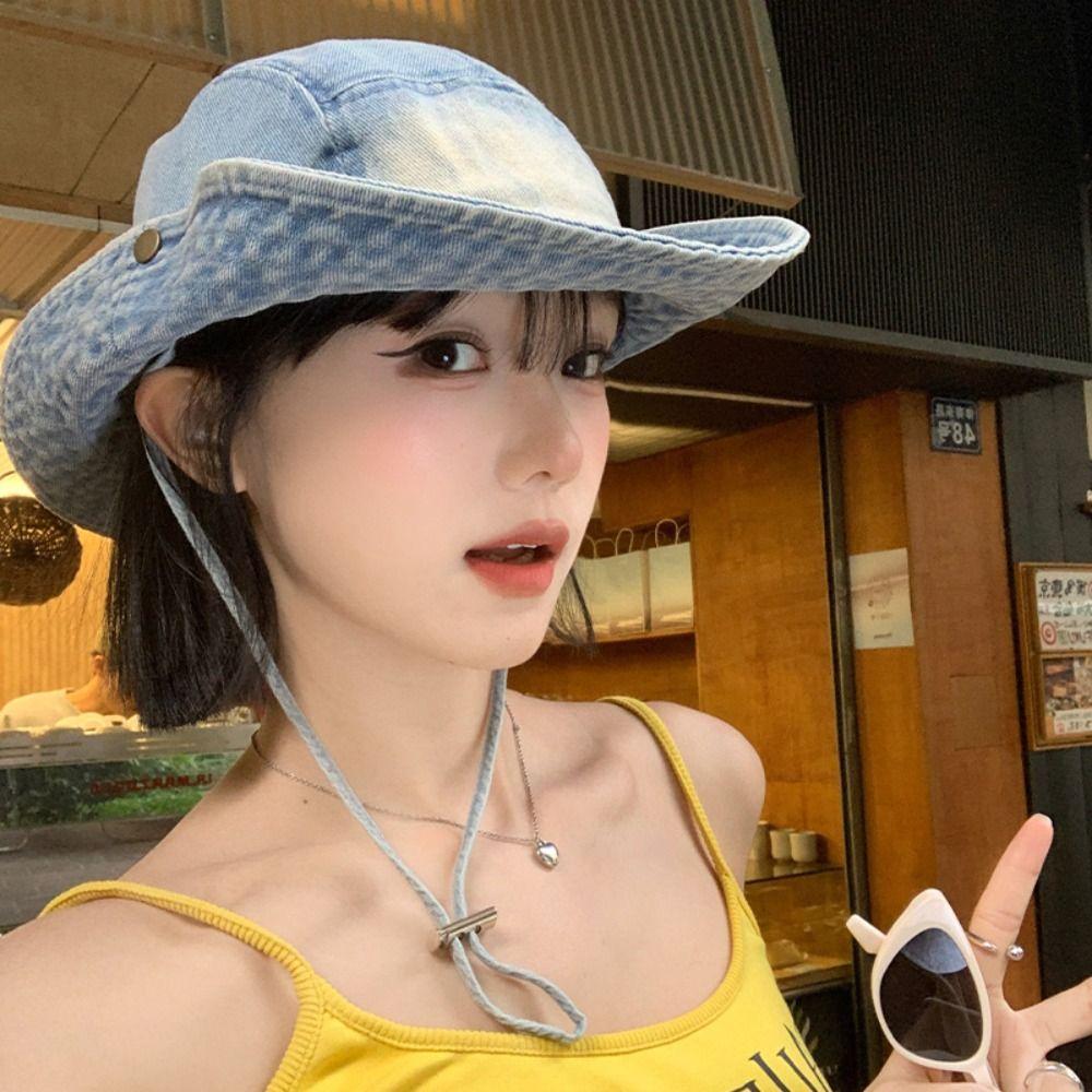 Water-washed Tie-dye Vintage Washed Denim Hat Wide Brim Sun Hats Fisherman Hat Summer Travel