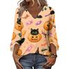 Womens Halloween Print V Neck Three Quarter Sleeve Casual Top Lightweight Loose Fit Pullover Blouse for Autumn and Spring