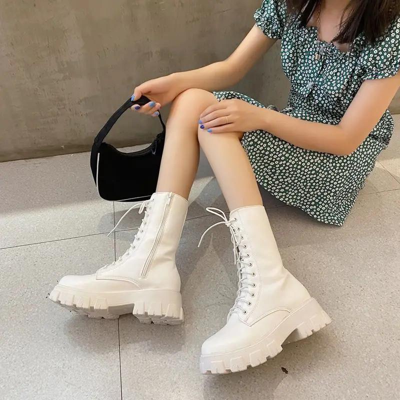 Fashion Women's Half High Boots Autumn Ladies Mid Calf Shoes Trend 2025 Platform on Promotion New In Hot Comfortable and Elegant Boot Pu