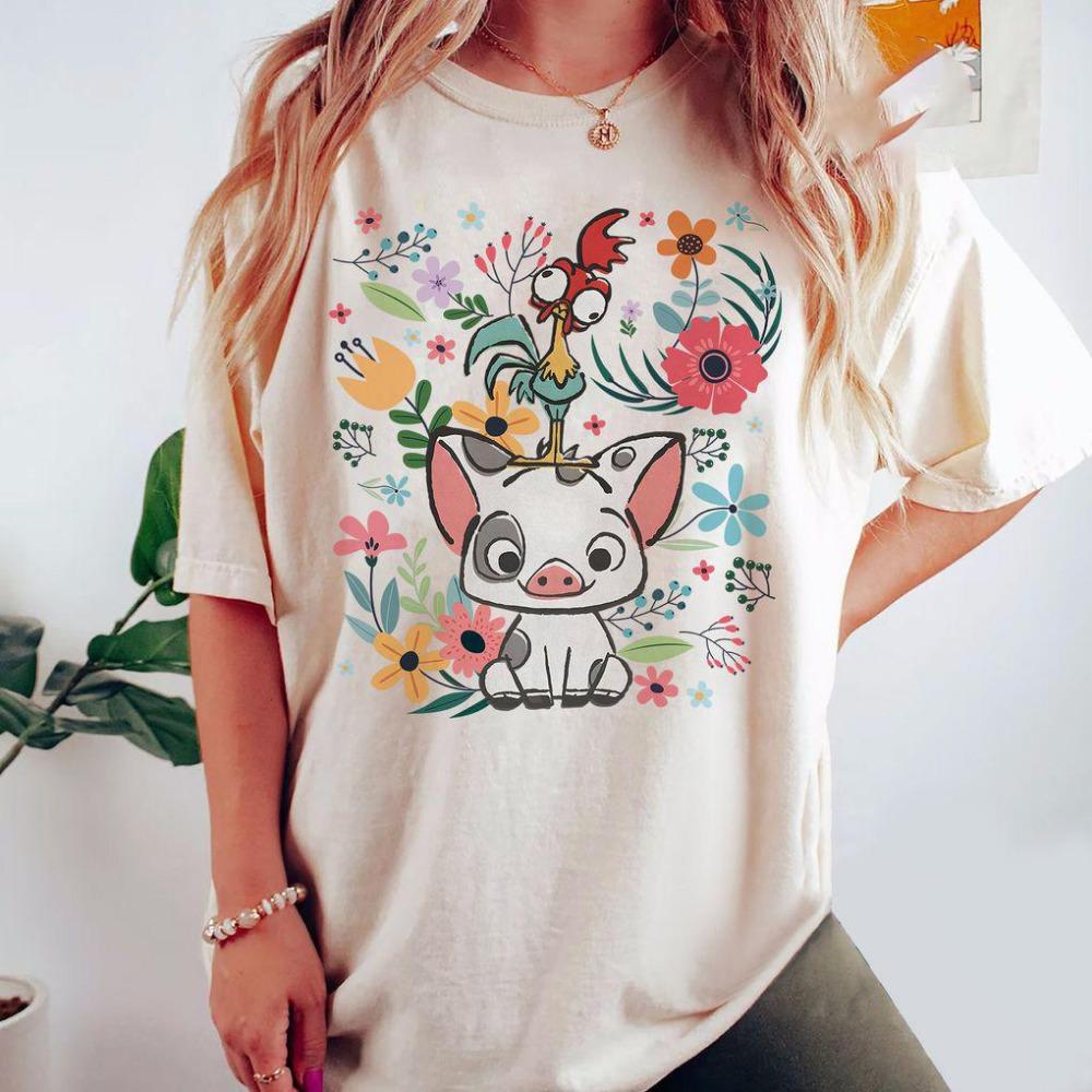 Summer Fashion Women's T-Shirt Cute Fun Cotton Y2k Ladies Clothes Hip Hop Tee Pig Flower Print Oversized T-shirt Female Clothing