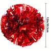 4 PCS (2 Pairs) Metallic Foil & Plastic Cheerleader Pom Poms - with Baton Handles for Sports Party, Dance Team & Cheerleading Spirit (Red/Silver)