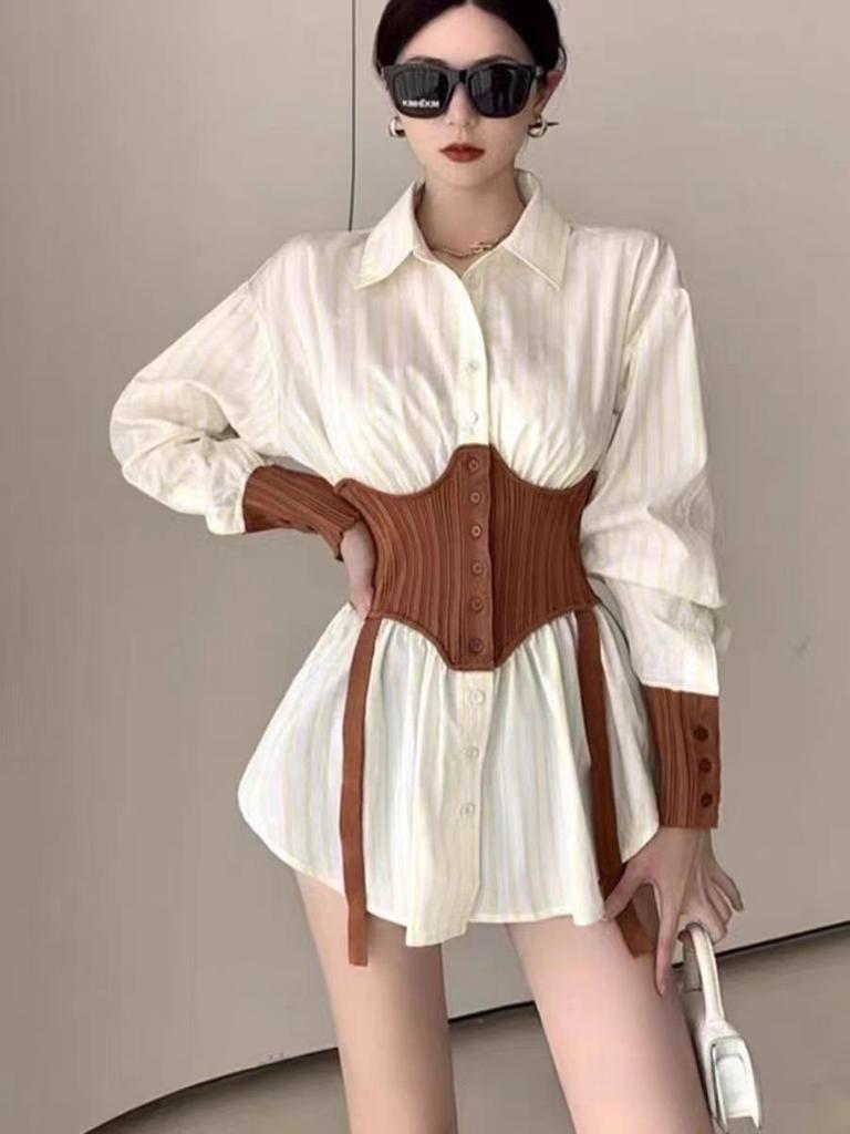 French Style Oversized Shirt With 3d Effect And Polo Collar For Women Spring Casual Wear