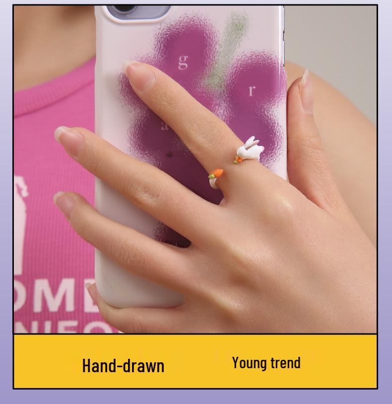 YOK Handmade Creative Rabbit Carrot Drip Oil Ring for Women