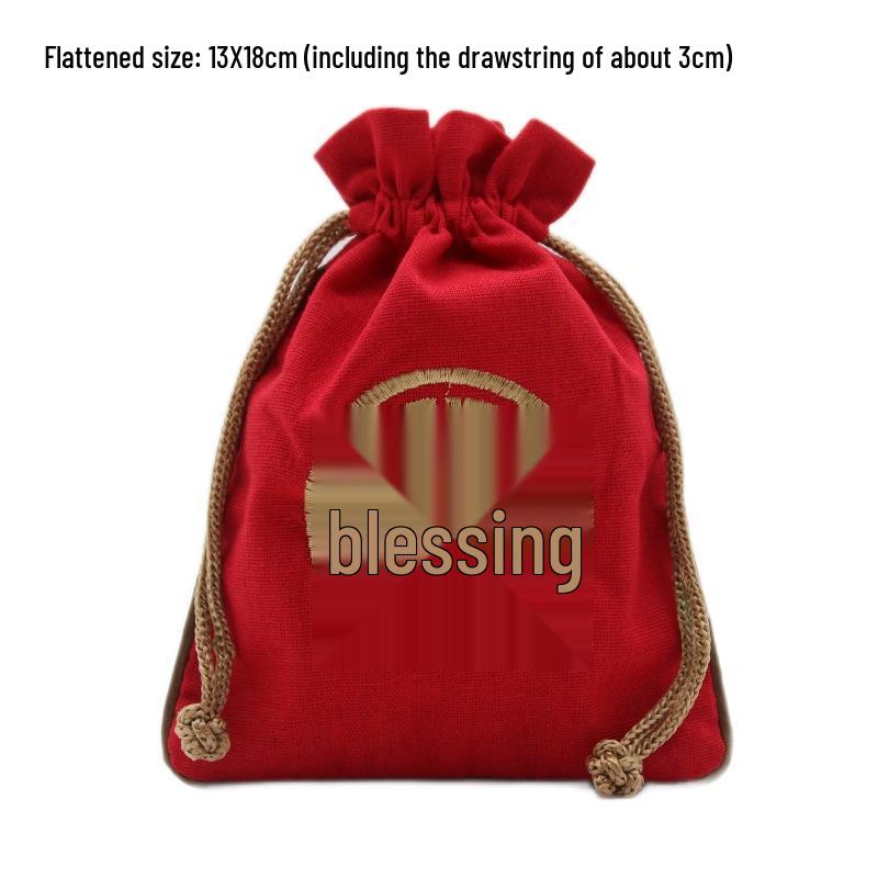 "Extra Large Embroidered Linen Drawstring Bag for Storage and Gifting"