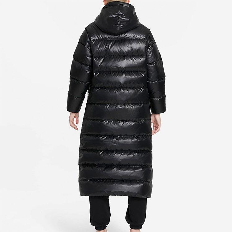 Nike Logo Print Solid Color Warm Long Hooded Down Jacket Women Outerwear Black DH4082-010
