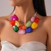 Double Layer Bohemian Acrylic Beaded Clavicle Chain Adjustable Necklace For Women Vacation Jewelry Gift