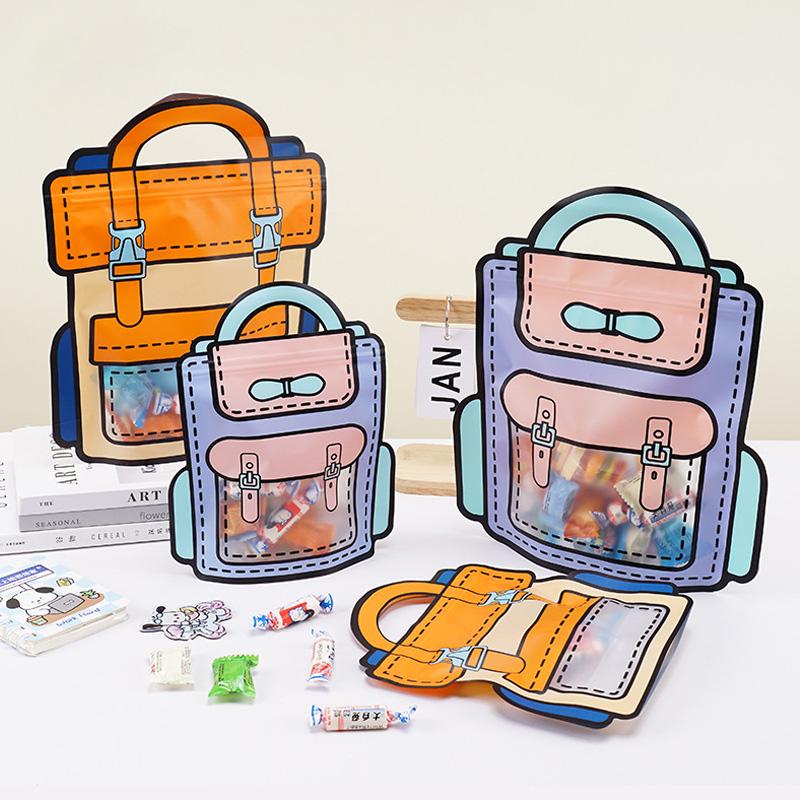 5PCS Handbags Gifts Packaging Bags School Bags Shape Candy Snack Self-sealing Bag with Zipper Birthday Party Gifts Decoration