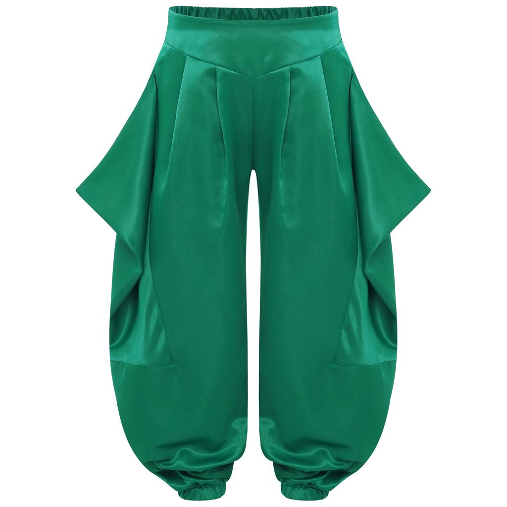 Mädchen Bauchtanzhose Einfarbiges Design mit gerüschtem halb-elastischem Bund Haremstil für Auftritte