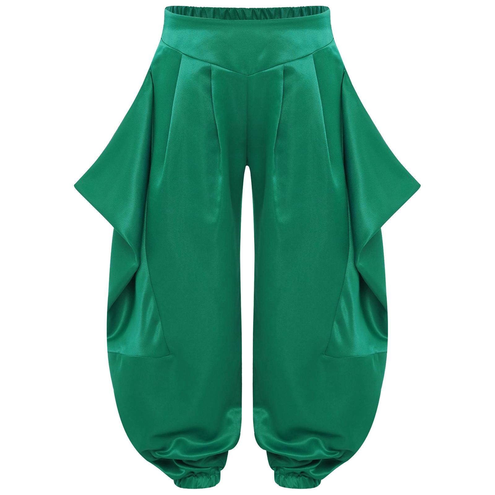 

Girls Belly Dance Pants Solid Color Design With Ruffled Half Elastic Waistband Harem Style for Performance