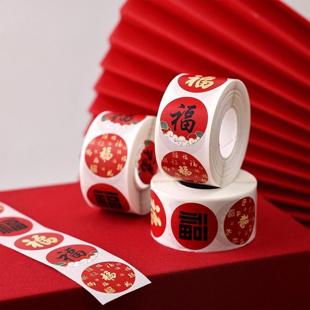 New Year Fu Blessing Stickers for Spring Festival 2026 New Years Stickers 500Pcs/Roll Chinese Best Wishes Gift Label Stickers