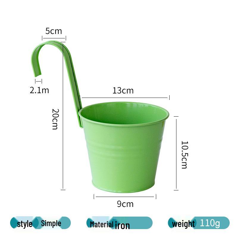 Hanging Tin Flower Pot with Detachable Hook for Courtyard or Fence