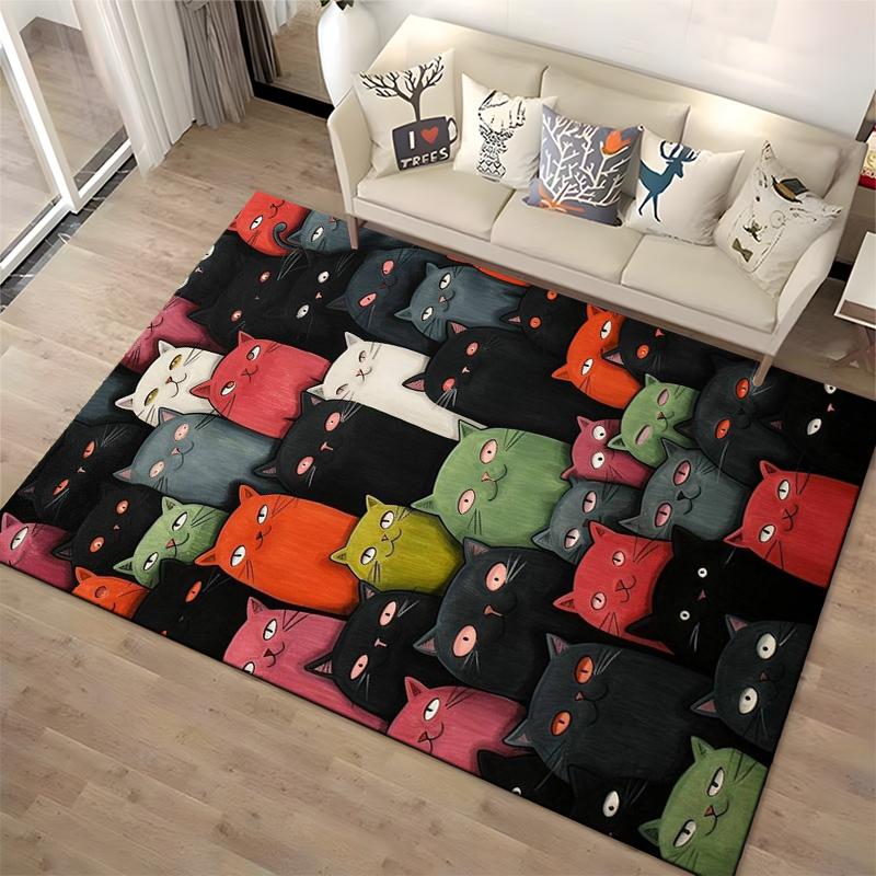 Colorful Cartoon Cats Pattern Carpet - Cute Animal Design Home Decor for1Rooms Suitable for use as an anti-slip1 for1room and bedroom sofas