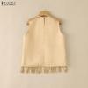 ZANZEA Women Casual Round Neck Lace Tassel Splice Loose Sleeveless Tank Tops