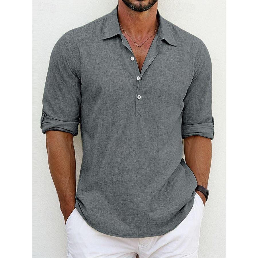 Men's Oversized Top Solid Color Lapel Shirt Home Casual Fashion Sleeve Loop Shirt Men Clothing