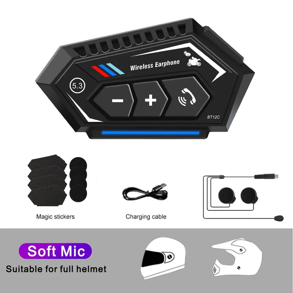 BT12C Wireless Bluetooth 5.3 Motorcycle Helmet Headset Motor Bike Handsfree Stereo Earphone Speaker Moto Earphone Headphone