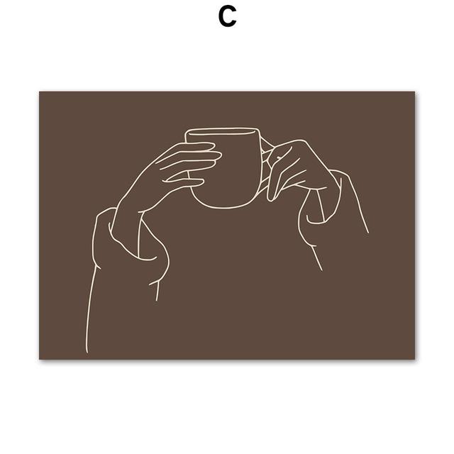 Abstract Line Hand Cup Coffee Maker Quote Wall Art Canvas Painting Nordic Posters And Prints Wall Pictures For Living Room Decor