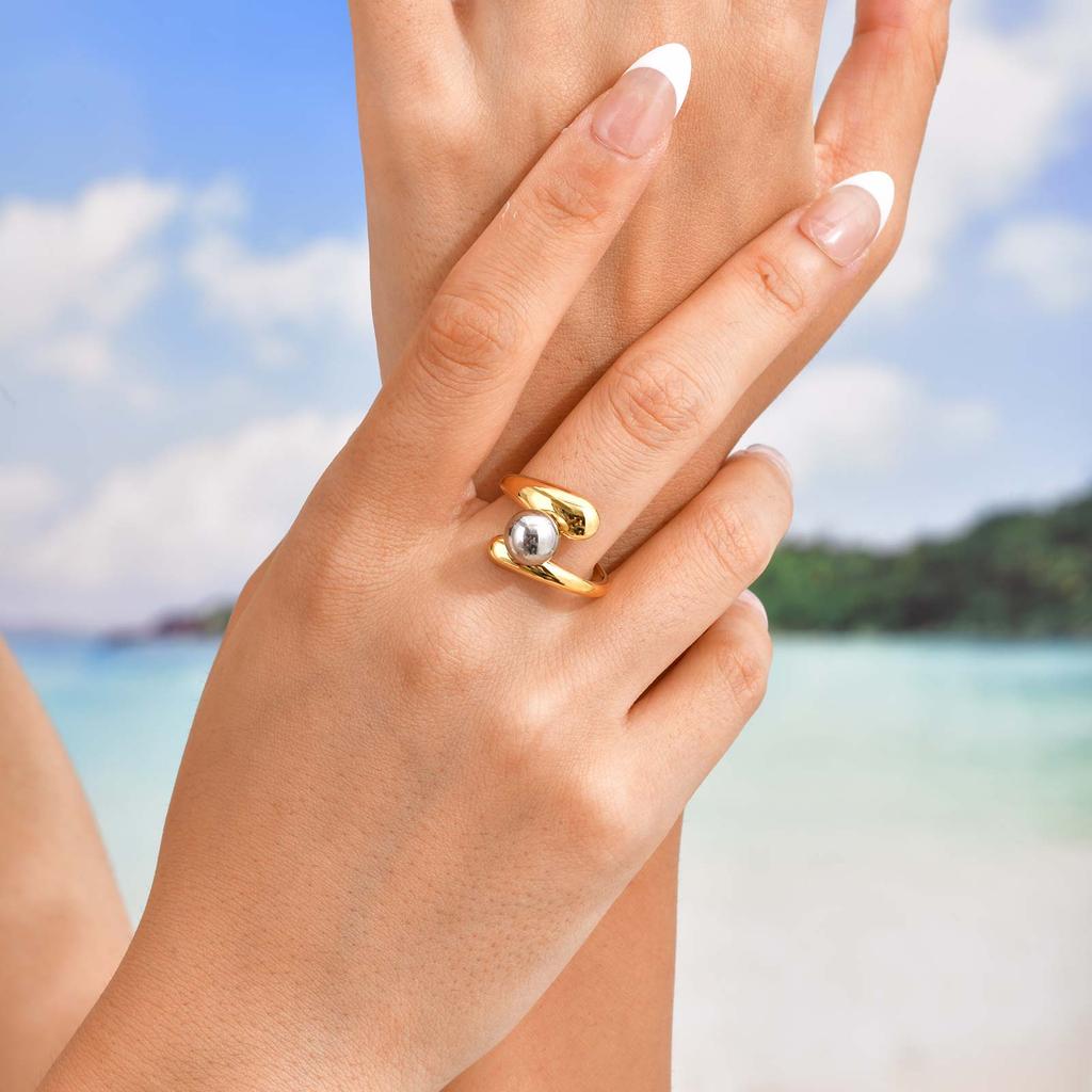 Bague ouverte géométrique en acier inoxydable et métal, Bagues à ligne irrégulière plaquées or, Bijoux statement étanches pour femmes