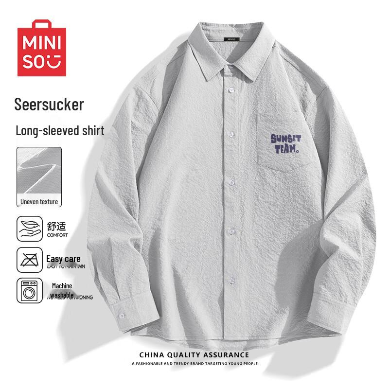 Miniso Men s Textured Three-Proof Long-Sleeve Lapel Shirt XL