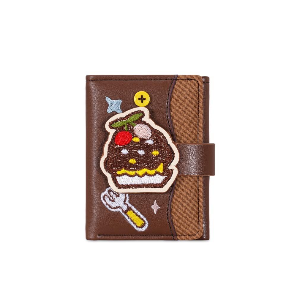 Cute Cartoon Cupcake Short Wallet Multi-card Slot Embroidery Coin Purses Leather Money Bag Women