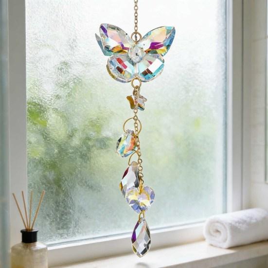 Faux Crystal Suncatcher Colorful Prism Butterfly/Dradonfly Window Hanging Ornament for Window Ceiling Garden Home Decor