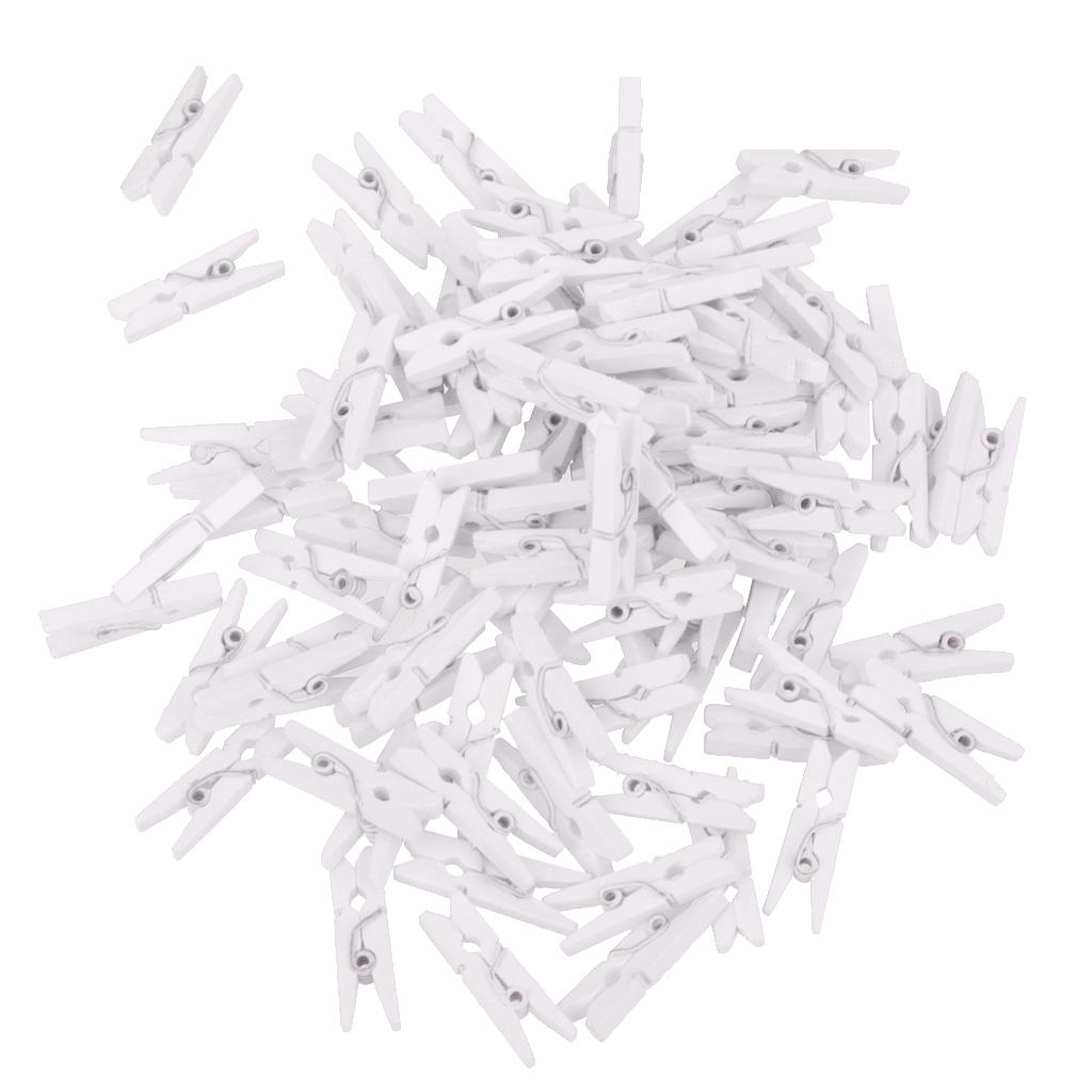 100 Pieces 25mm Plain White Mini Wooden Clips Clothespins Photo Paper Craft for Wedding