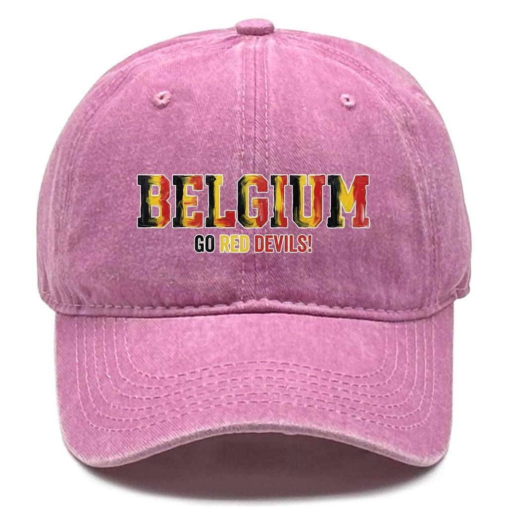 "BELGIUM" "GO RED DEVILS" Flag Printed Baseball Cap , Adjustable Snapback Baseball Cap Trendy Casual Hip Hop Raw Brim Woman's Cap