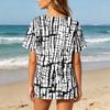 Women Henley Neck Printed Short Sleeve Cotton Linen Shirt with Front Pocket and Button Casual Fit Top
