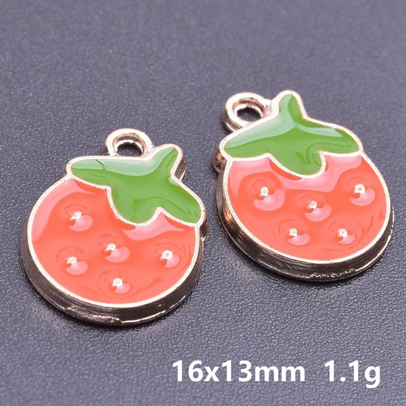 10pcs Cute Strawberry Pendant Charm Enamel Charms For Jewelry Making Supplies Fruit Accessories Handmade Materials DIY Breloque
