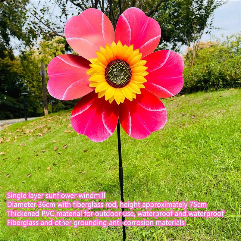 

1 Piece Sunflower Windmill Outdoor Party Garden Yard Decor Rotating Sunflower Wind Spinner Stake Standing Lawn Flower Pinwheel
