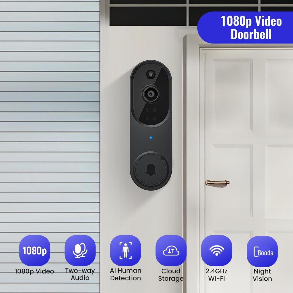 Smart Wireless Doorbell with Camera, Voice Intercom, WiFi HD, Night Vision, and Electronic Peephole