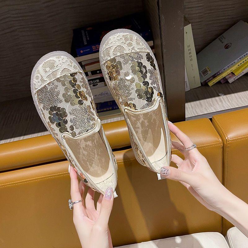 Sommer Pailletten Mesh Atmungsaktive Slipper Schuhe für Damen Günstiger Ausverkauf Koreanischer Stil Hohe Qualität Mode Slip-on Damen Ballerinas