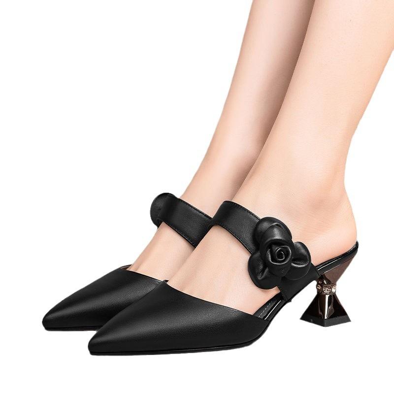 Damskie klapki na obcasie Strappy Pointed Closed Toe Obcasy Klapki Szpilki Wysokie obcasy Sandały wsuwane dla kobiet Mokasyny bez pleców Slajdy Sukienka Czółenka Buty