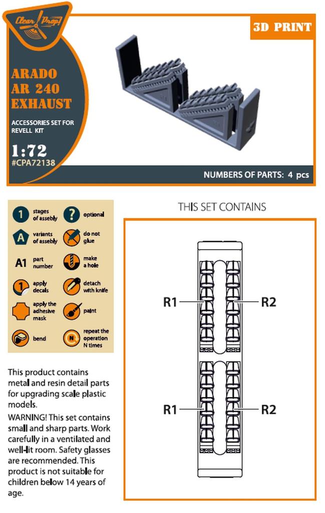 Clear Prop! 1/72 Scale Arado Ar-240 Exhaust (for Revell) Plastic Model Kit Parts CPUA72138