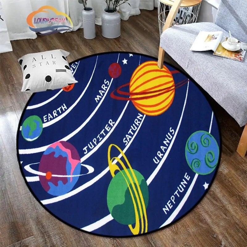 Space Universe Vector Ufo and Many Planets In Galaxy Round Bedroom Floor Mat Cosmos  solar system pattern Decoration Carpets
