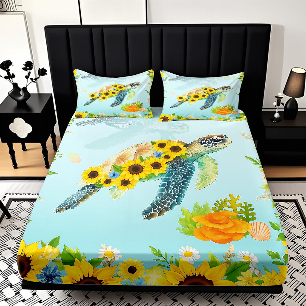 Home Textiles Sunflower Pattern 3D Digital Printing Sanded Sheet Three-Piece Set, Pattern