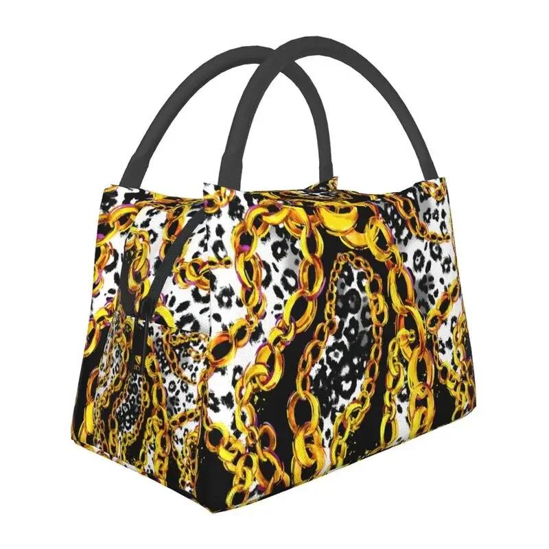 Luxury Golden Europe Floral Insulated Lunch Bag for Work Office Leakproof Thermal Cooler Lunch Box Women