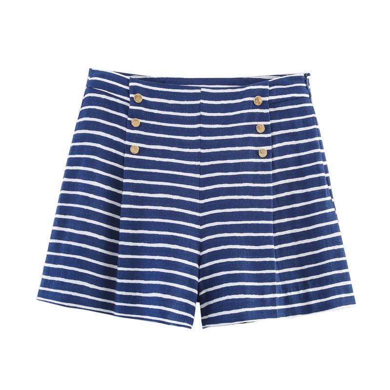 Kaslead New Women Clothes Western Style Blended Stripe Short Sleeve Shirts Shorts 8100669 8100669