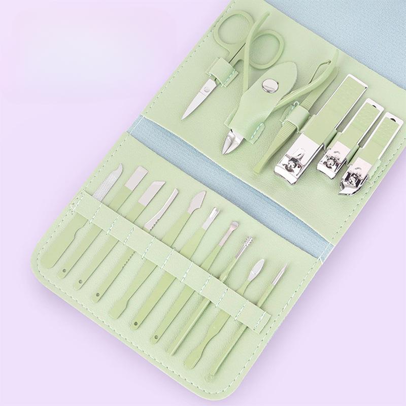 

Маникюрный набор из 16 предметов Matcha Green Fold Маникюрный педикюрный нож Набор для ухода за кусачками Набор инструментов для маникюра 16 pcs 13.5*11.5cm