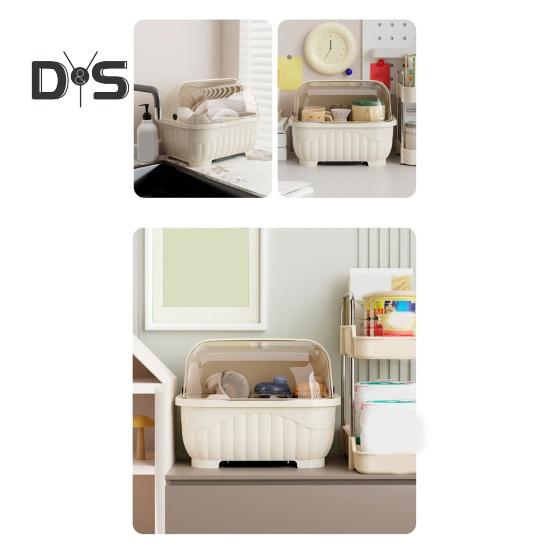 Countertop Utensil Caddy Dish Storage Box Efficient Draining Design Large Capacity Tableware Storage Container with Dustproof Lid