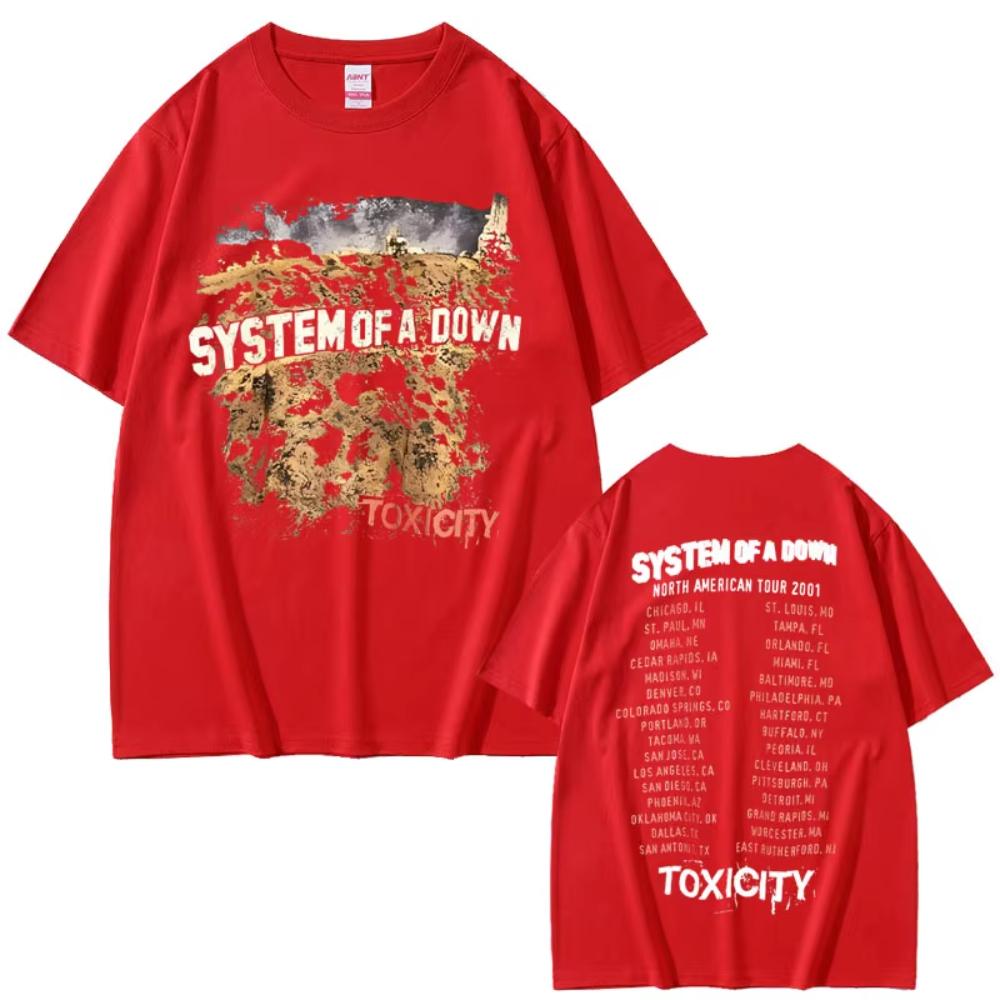 Vintage Rock Band System of A Down Toxicity Tour T Shirts Men's Women Gothic Punk Rock T-shirts Men's Hip Hop Oversized T Shirts