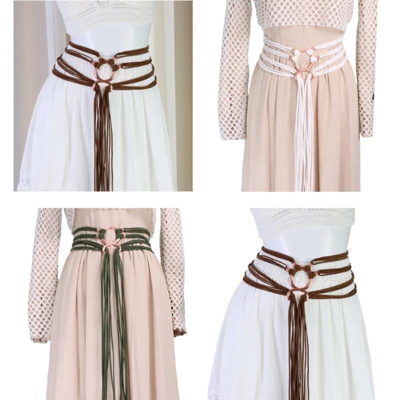 Adjustable Crossing Design Belt For Lady And Women Faux Leather Unique Charm Rope Waist Strap With Metal Clasp