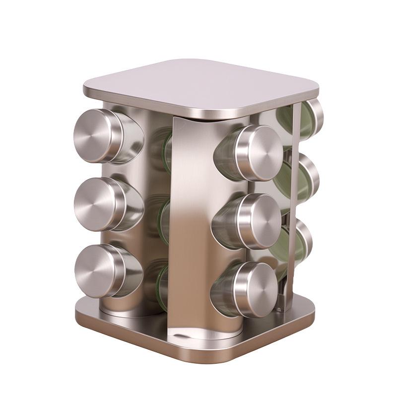 Otočný vícevrstvý nerezový kuchyňský stojan na koření s hliníkovou základnou a zaoblenými rohy