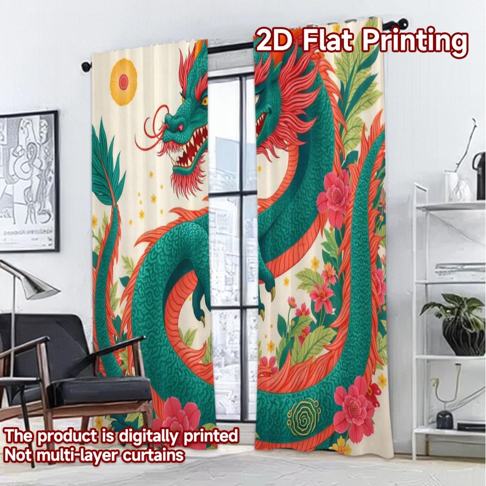 2D FLAT PRINTING 2pcs Curtains (Without Rod) Vibrant Dragon Design Modern Pattern Curtains Polyester Curtains Outdoor