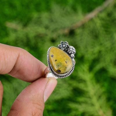Gift For Her 925 Silver Natural Stichtite Promise Flower Adjustable Ring